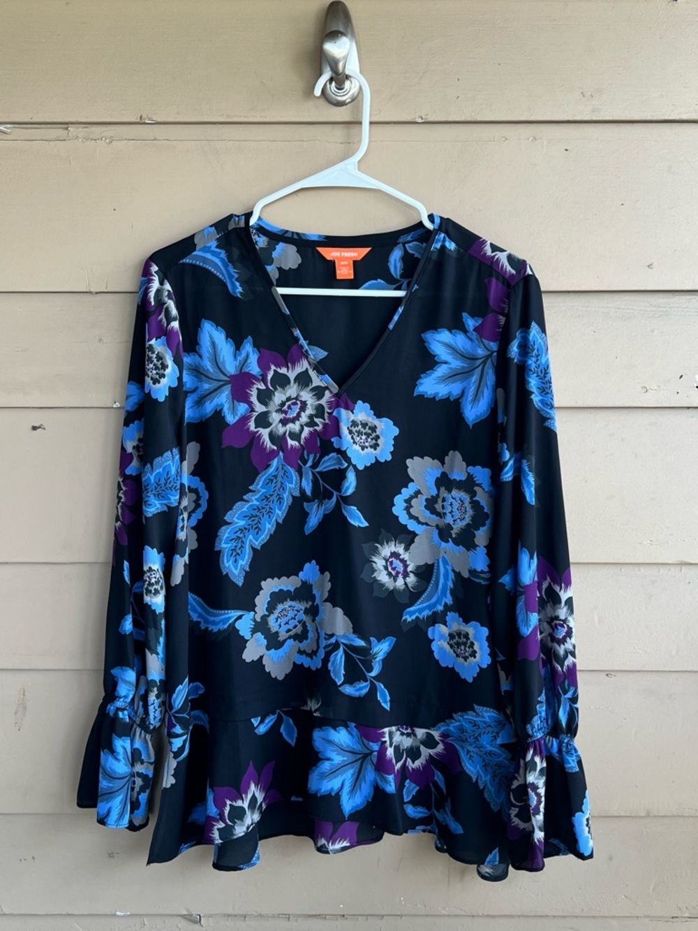 Joe Fresh floral sheer long sleeve pullover blouse Size M